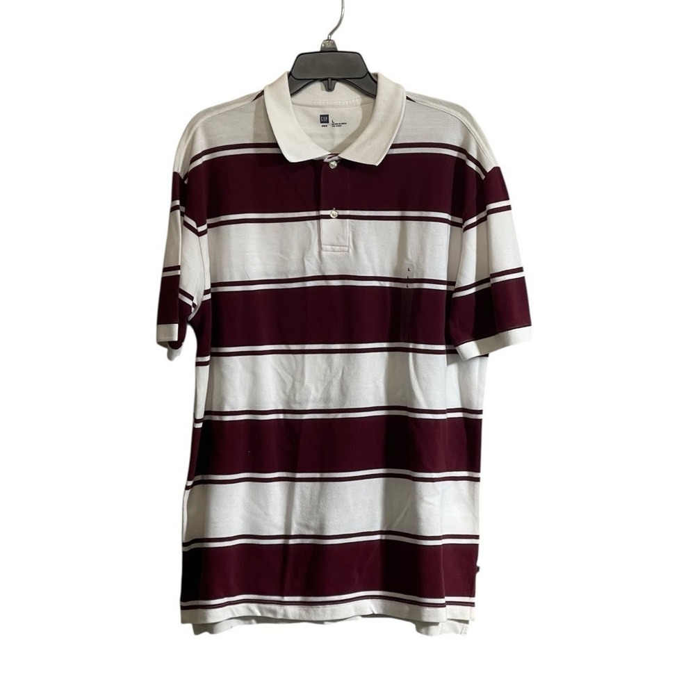 NWT GAP Polo Shirt Mens Large Burgundy Striped Rugby Short Sleeve Retro Casual